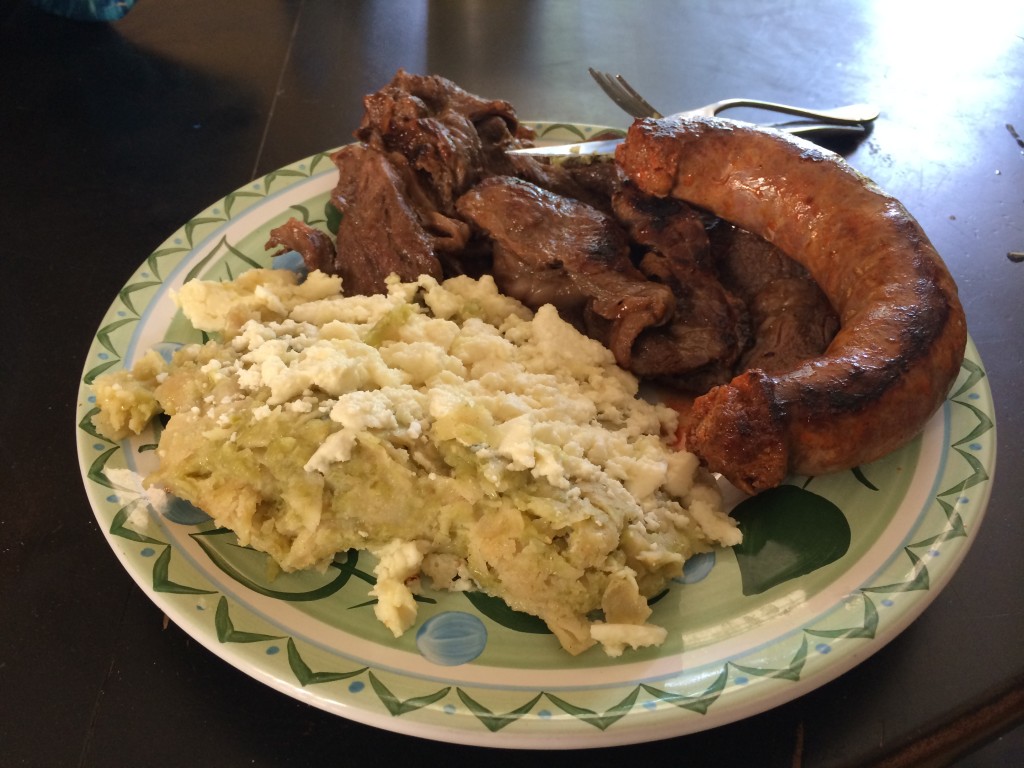 Chilaquiles. Pork sausage, fatty beef, and yes some corn chips. Now that's diet food!