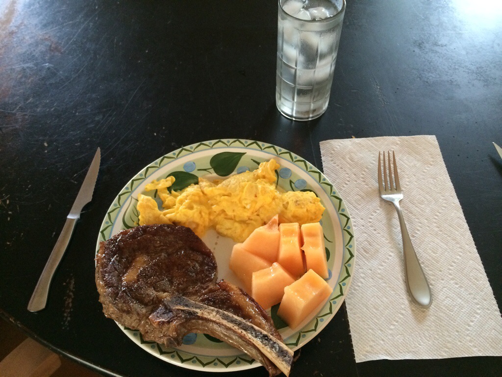 Steak and eggs, pasture raised, organic.