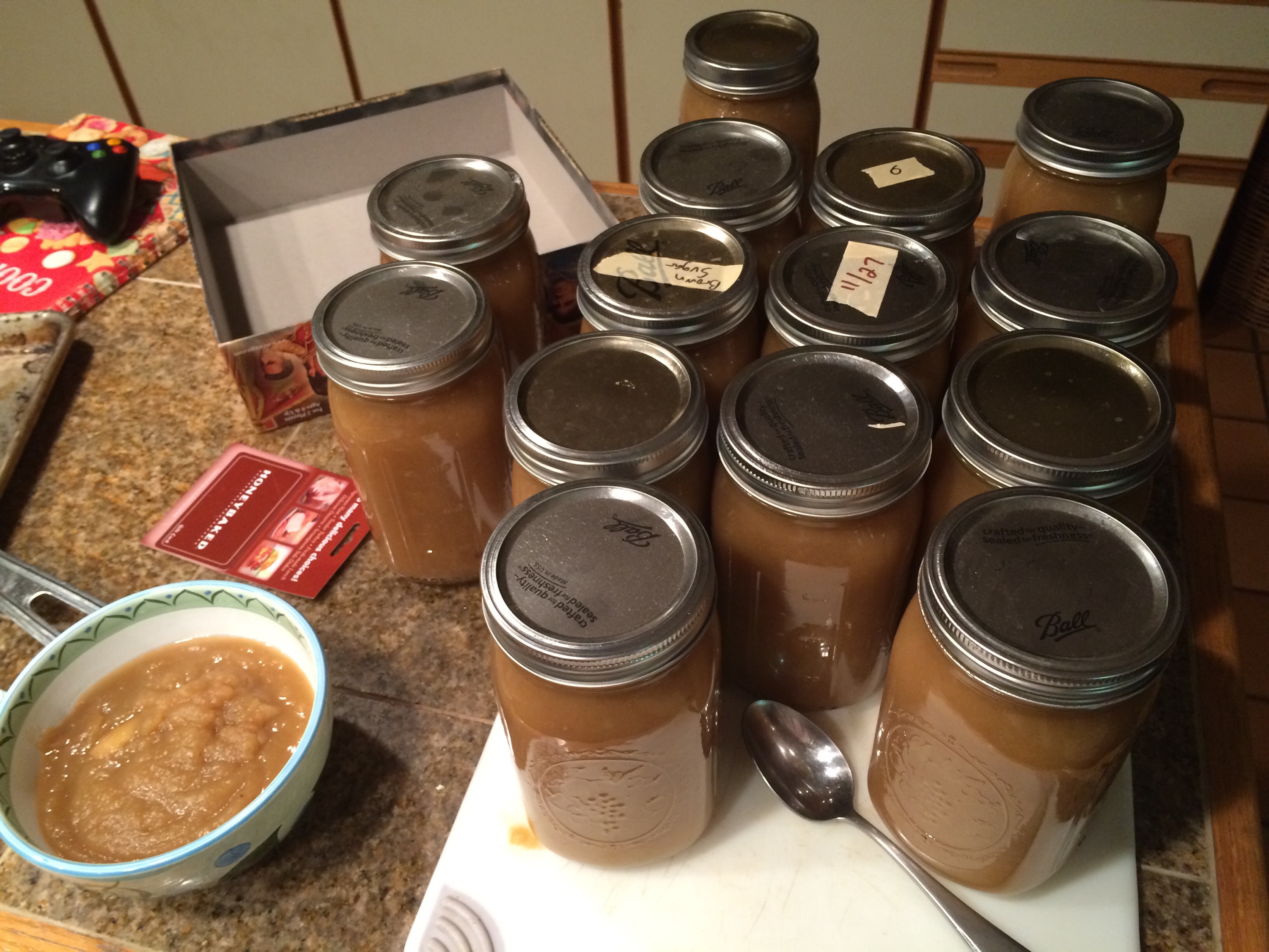 14 jars of homemade apple sauce.