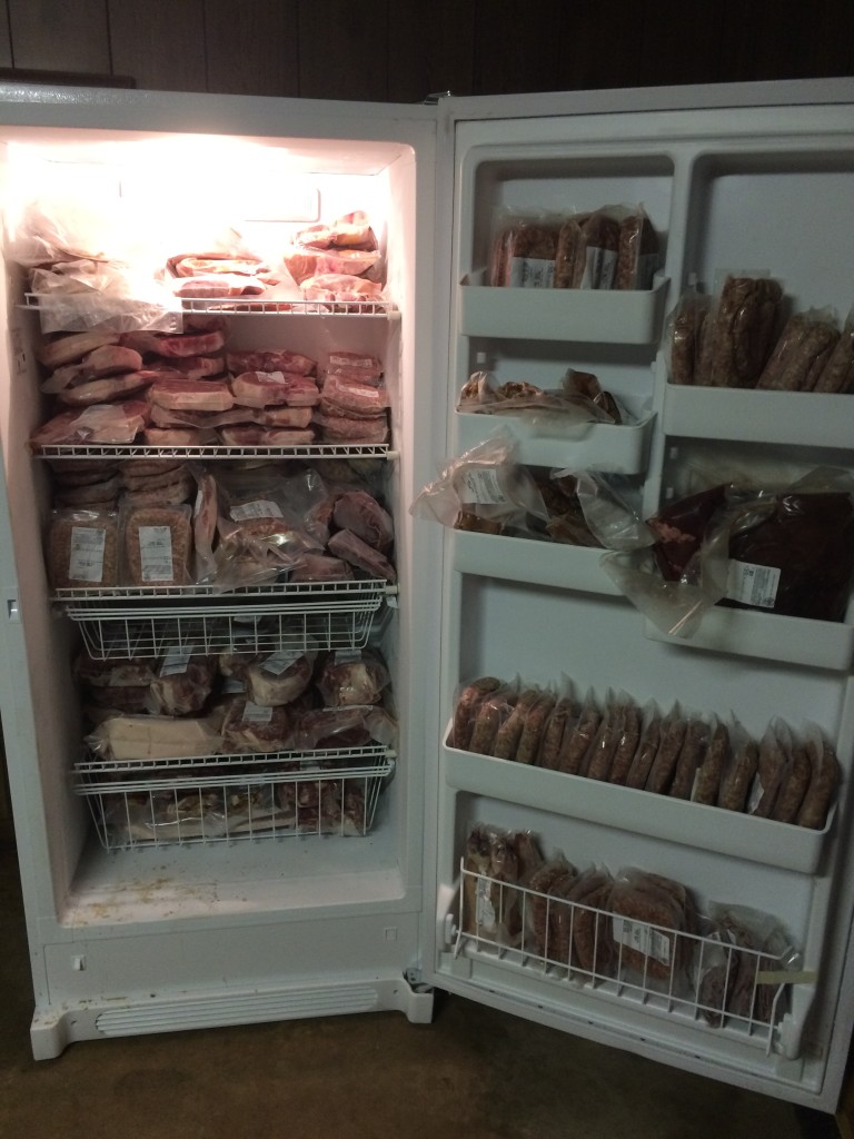 A freezer full of pork