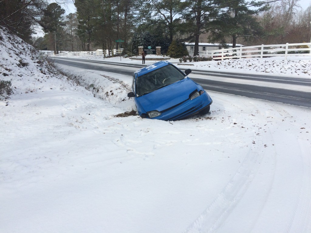 Car wrecked in the snow