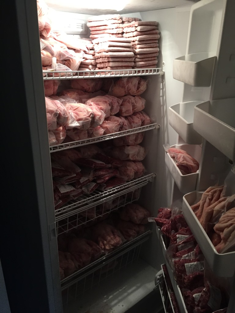 A freezer full of chicken