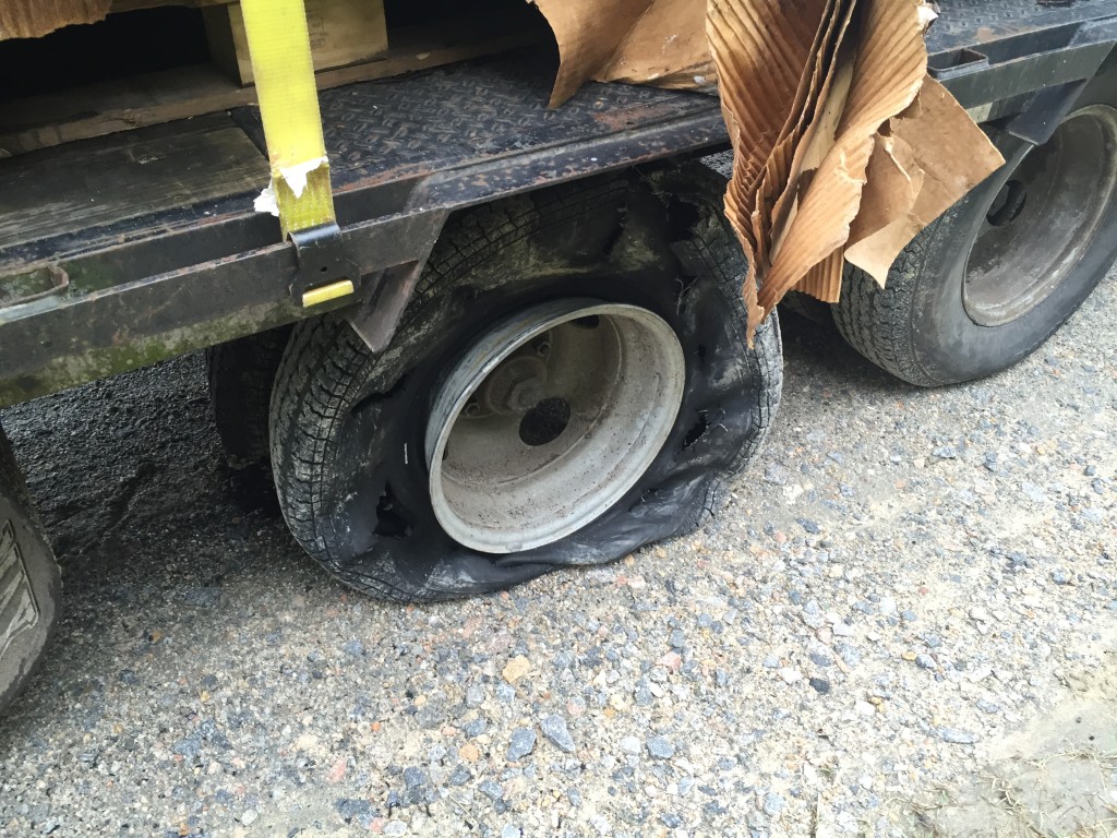 Blow tire on trailer. 