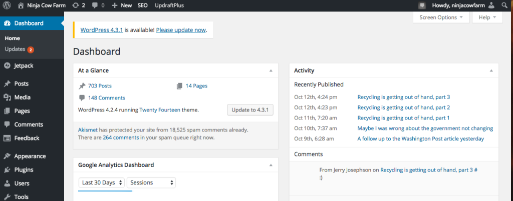 Screenshot of WordPress dashboard