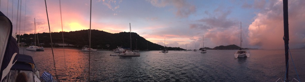 Panoramic view from a sailboat in the British Virgin Islands