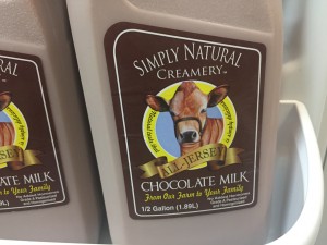 Simply Natural creamery on chocolate milk bottle