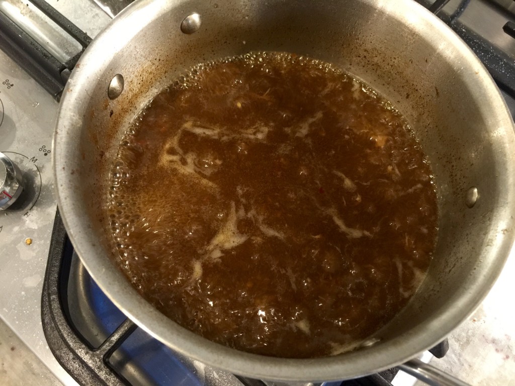 Reduction sauce nearing completion. 