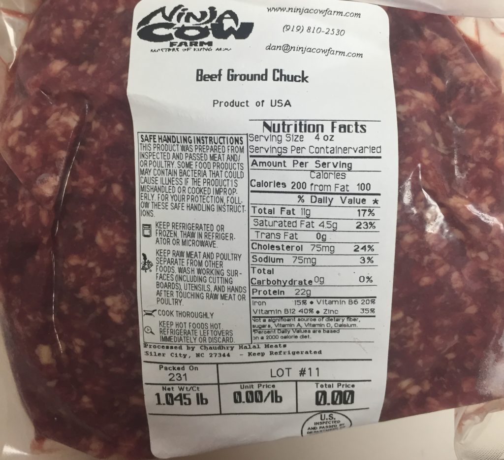 Ground chuck packet of beef