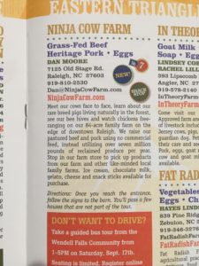 Ninja Cow Farm listing in CFSA farm tour brochure