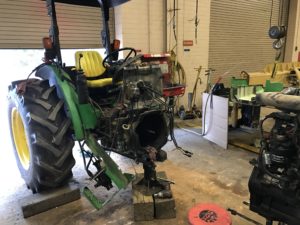 The back half of our tractor, with the clutch housing exposed. 