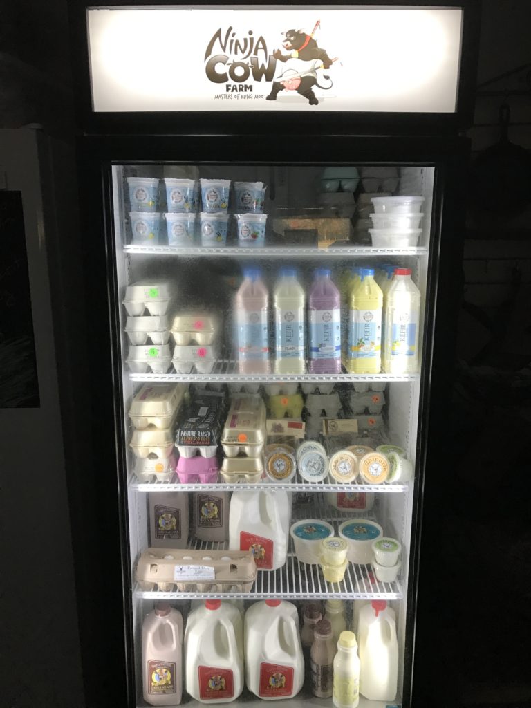 Display fridge with Ninja Cow logo on top