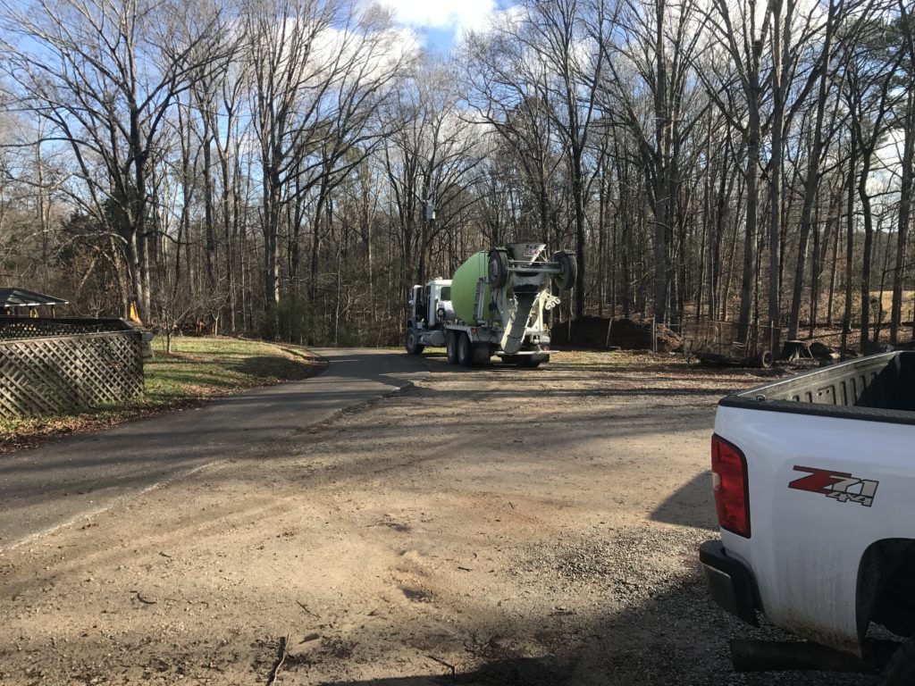 The concrete truck, leaving after a successful pour