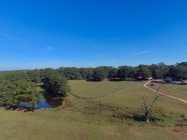 Drone shot of the farm on a perfect day. 