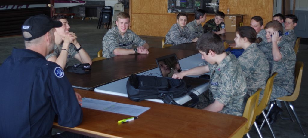 Briefing the cadets for the Orientation flights