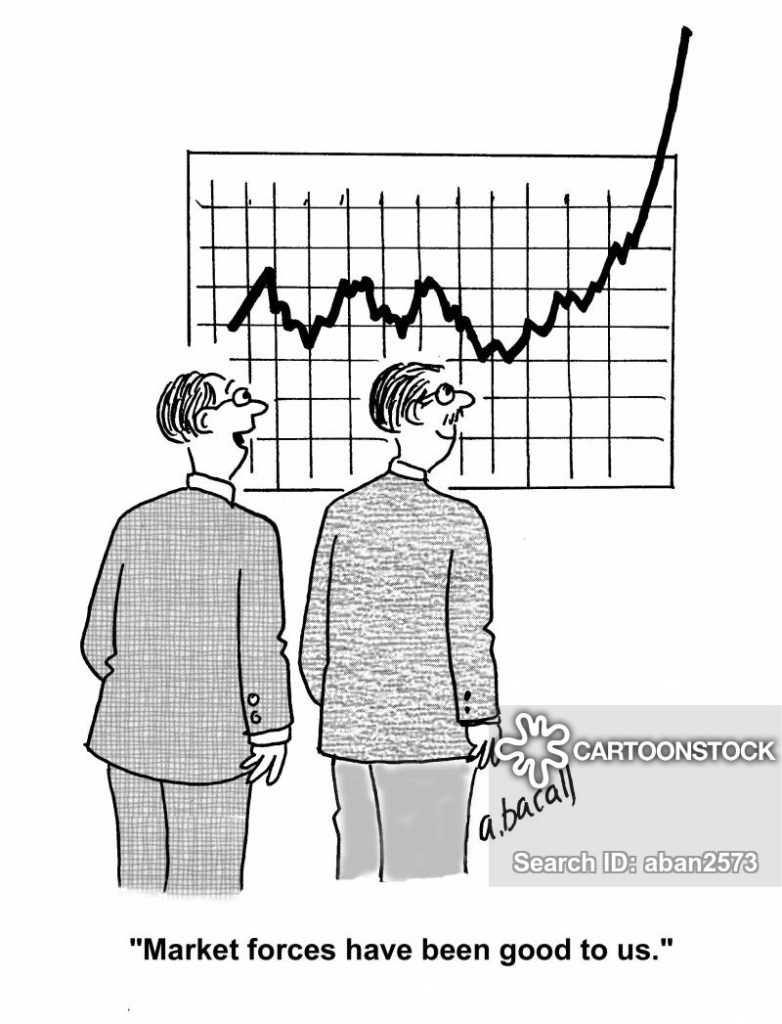 two business men looking at a chart with growth that goes off the top