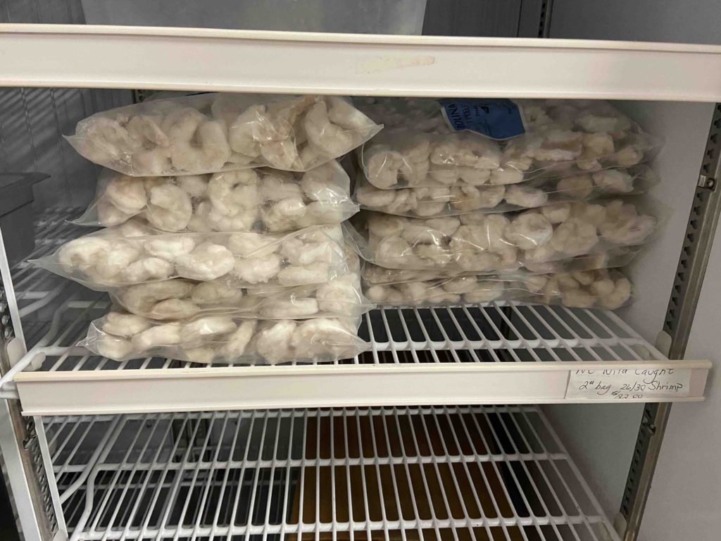 Shrimp is in the cooler frozen