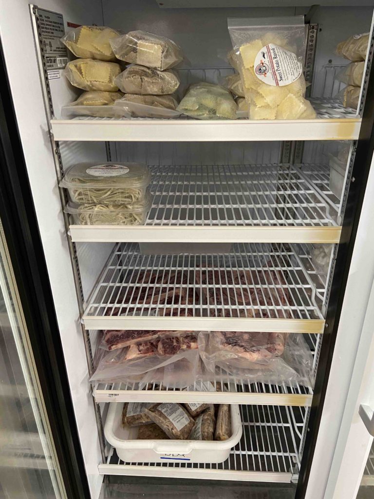 Farm product in the display freezer